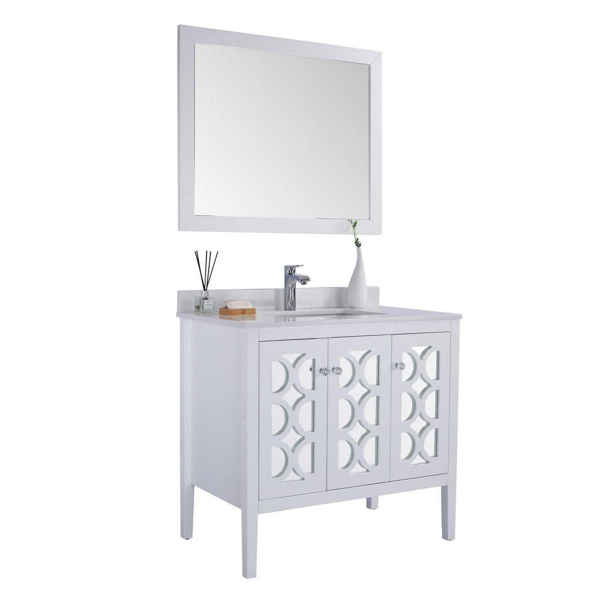 Laviva Mediterraneo 36" White Bathroom Vanity with White Quartz Countertop 313MKSH-36W-WQ