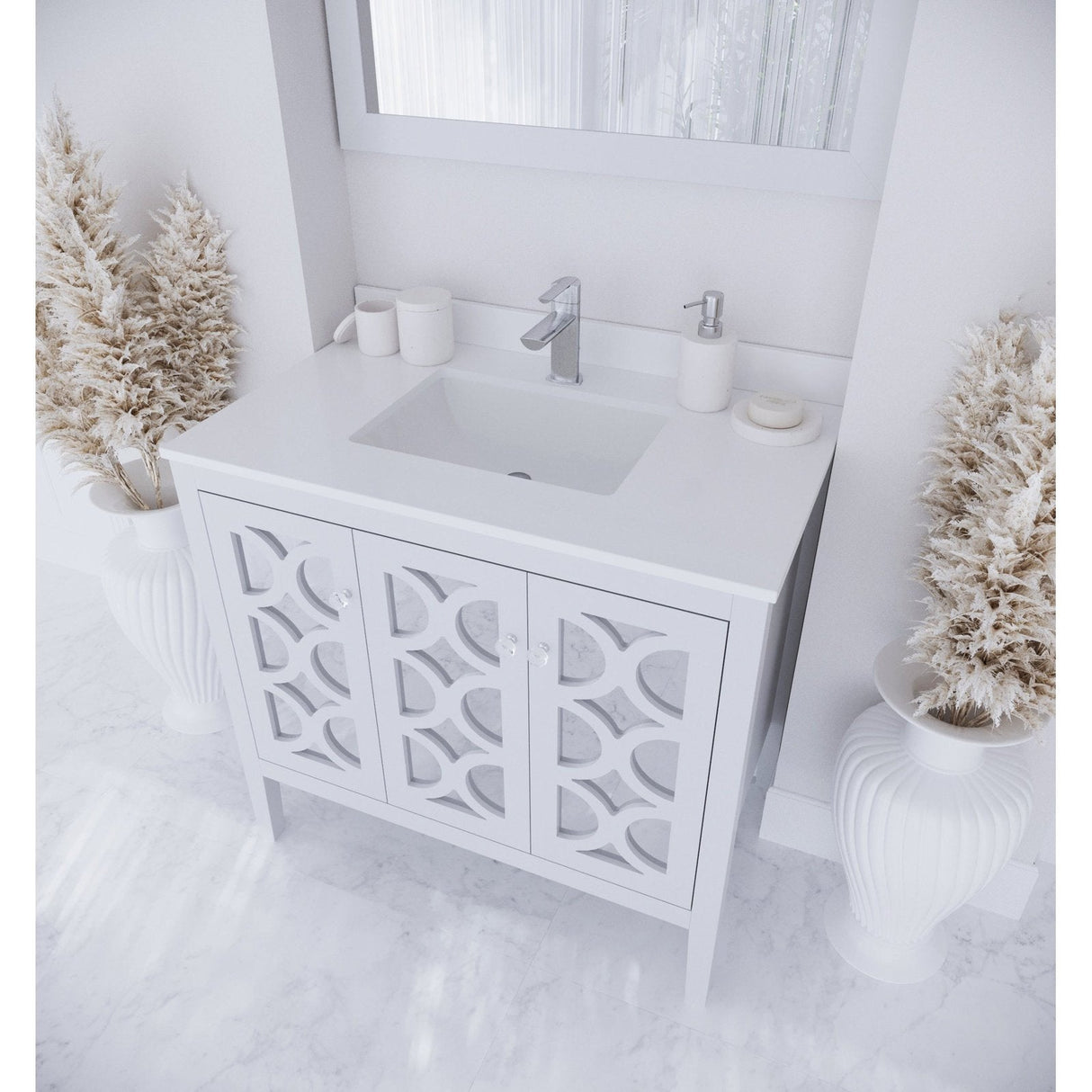 Laviva Mediterraneo 36" White Bathroom Vanity with White Quartz Countertop 313MKSH-36W-WQ