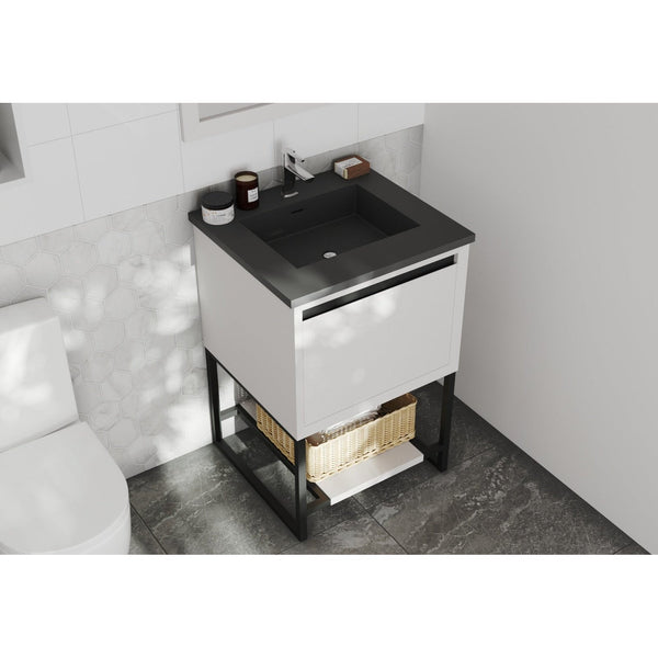 Laviva Alto 24" White Bathroom Vanity with Matte Black VIVA Stone Solid Surface Countertop 313SMR-24W-MB
