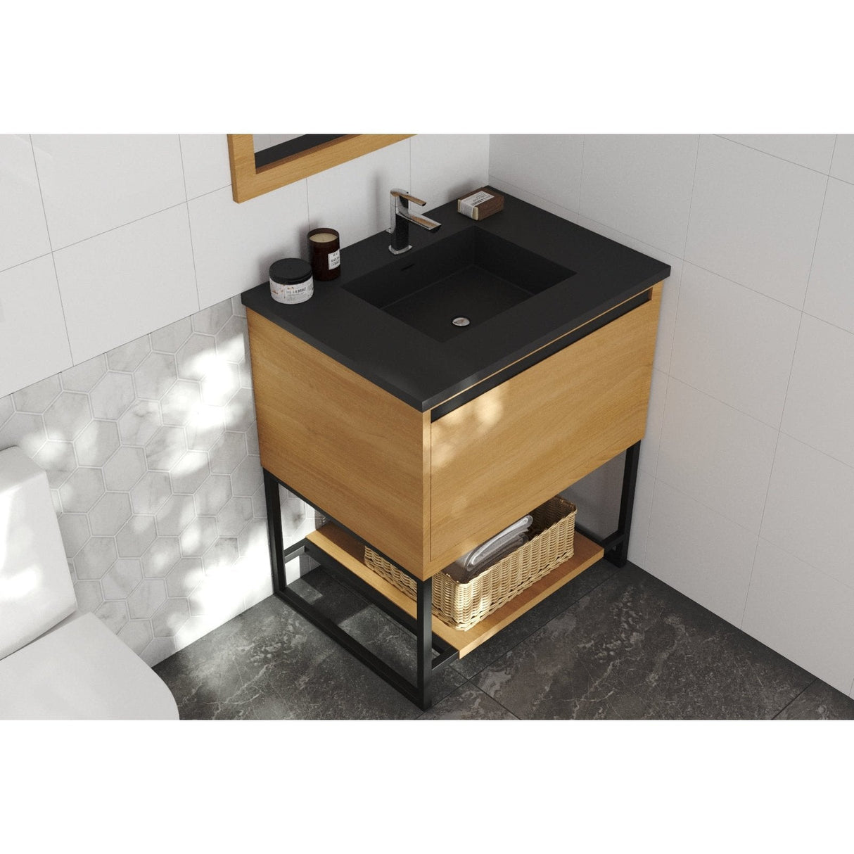 Laviva Alto 30" California White Oak Bathroom Vanity with Matte Black VIVA Stone Solid Surface Countertop 313SMR-30CO-MB