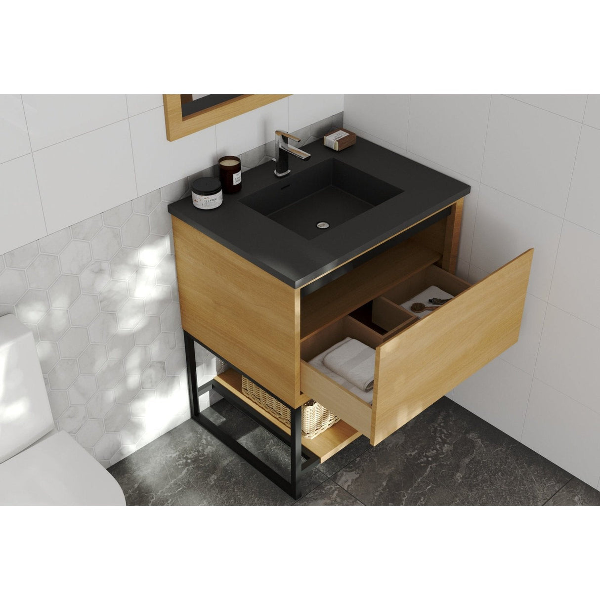 Laviva Alto 30" California White Oak Bathroom Vanity with Matte Black VIVA Stone Solid Surface Countertop 313SMR-30CO-MB