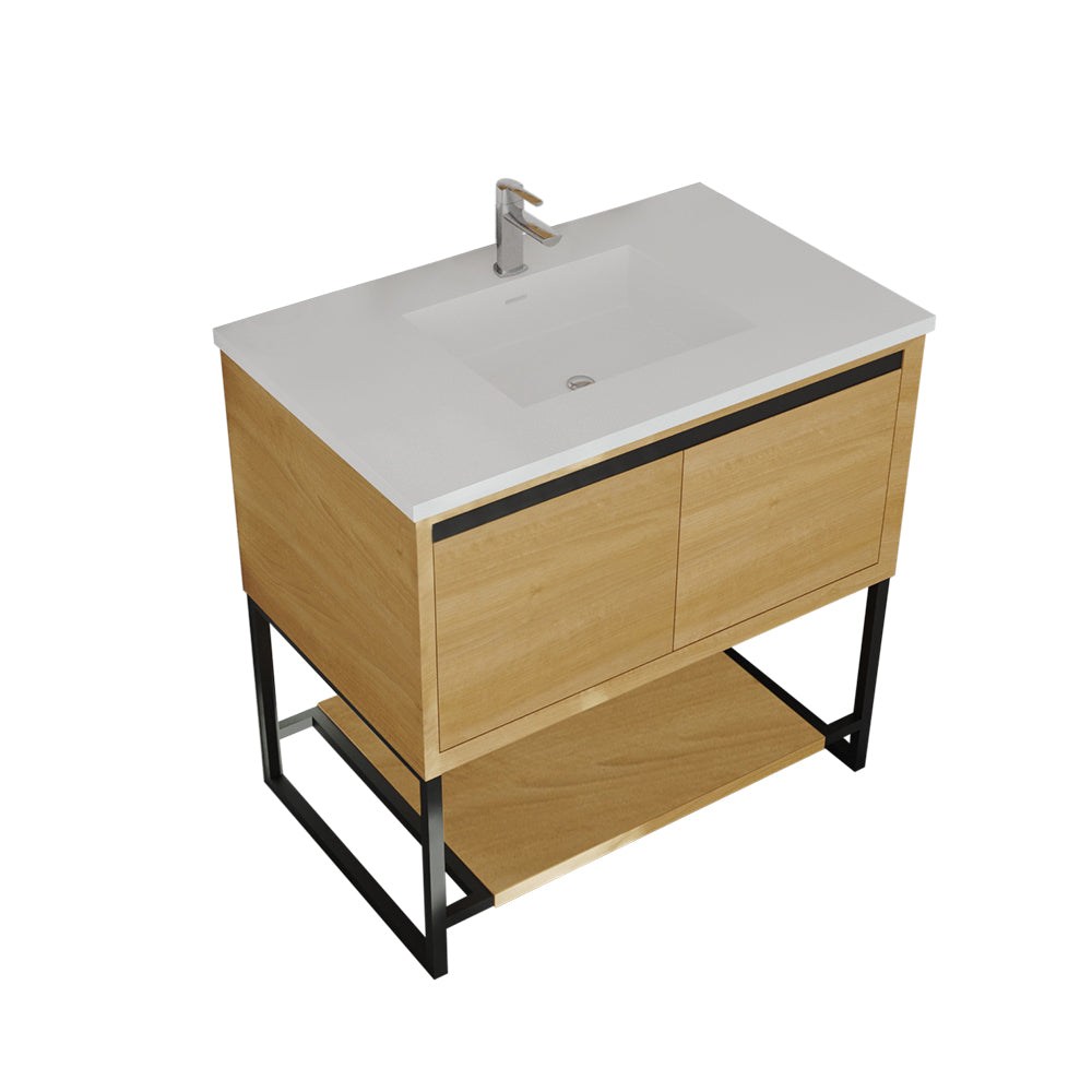 Laviva Alto 36" California White Oak Bathroom Vanity with Matte White VIVA Stone Solid Surface Countertop 313SMR-36CO-MW