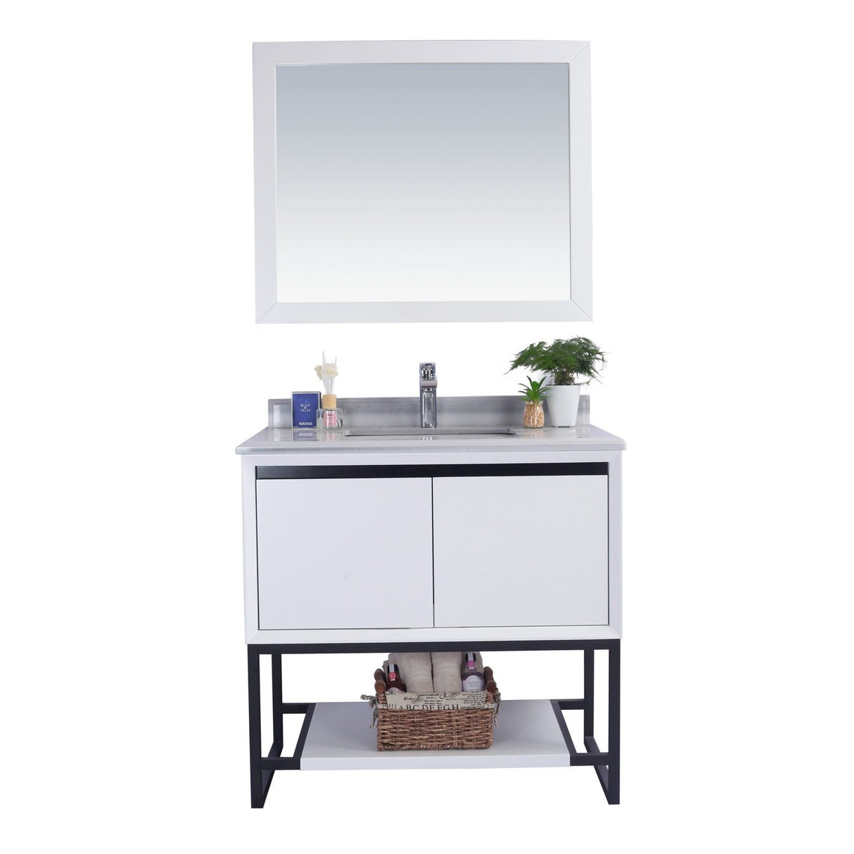 Laviva Alto 36" White Bathroom Vanity with White Stripes Marble Countertop 313SMR-36W-WS