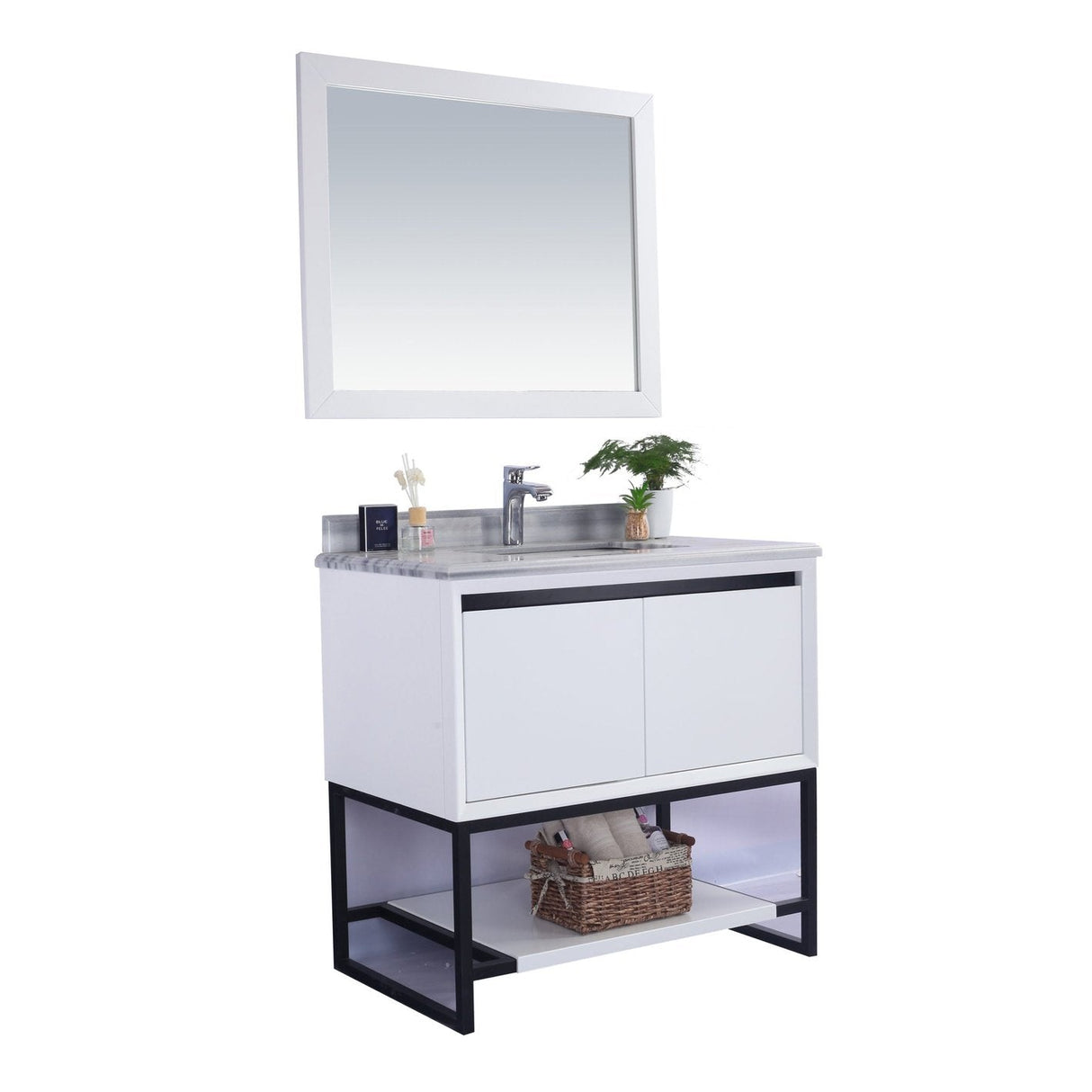 Laviva Alto 36" White Bathroom Vanity with White Stripes Marble Countertop 313SMR-36W-WS