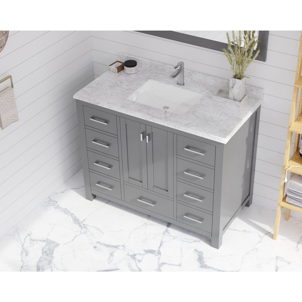 Laviva Forever 42" Single Hole White Carrara Marble Countertop with Rectangular Ceramic Sink 313SQ1H-42-WC