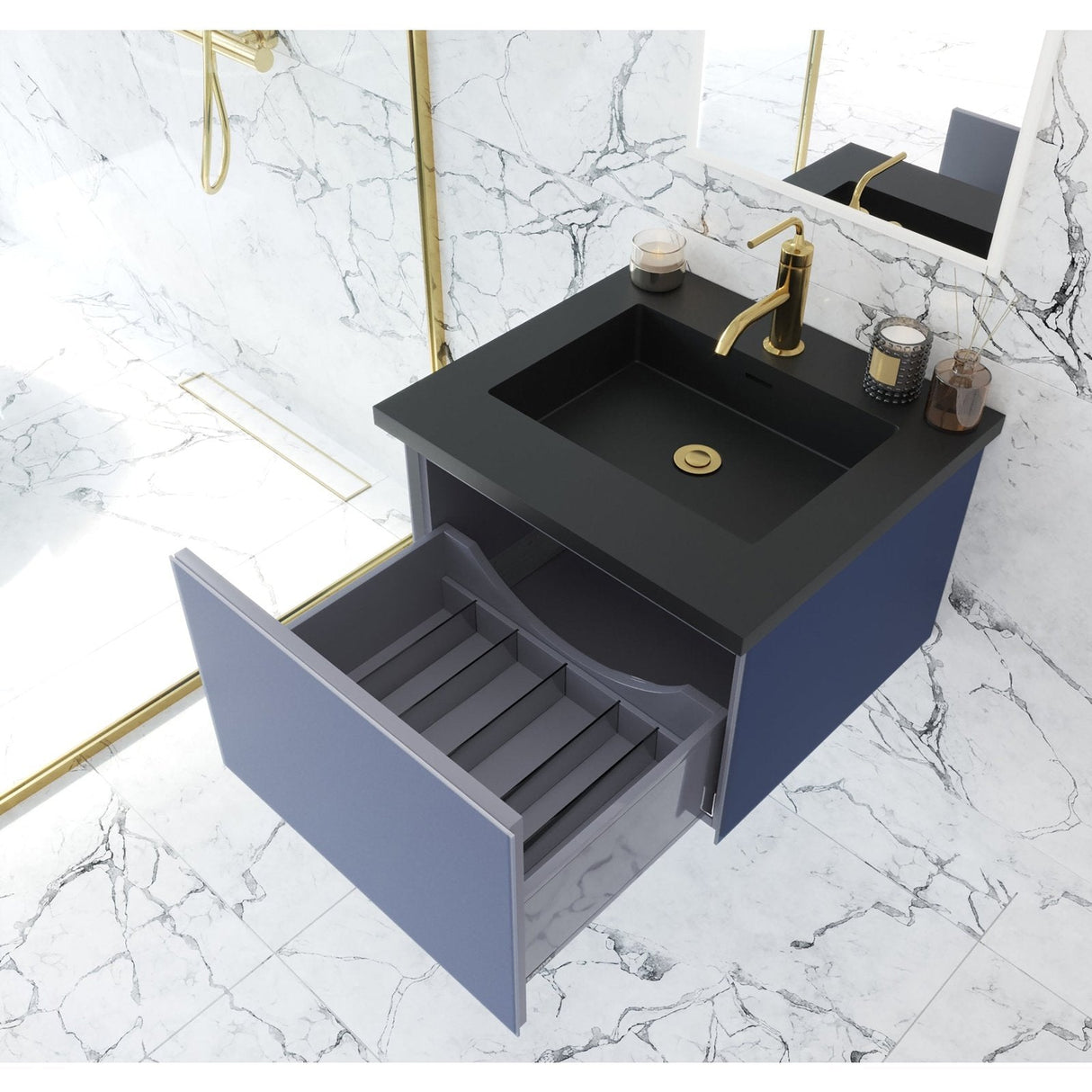 Laviva Vitri 24" Nautical Blue Bathroom Vanity with VIVA Stone Matte Black Solid Surface Countertop 313VTR-24NB-MB