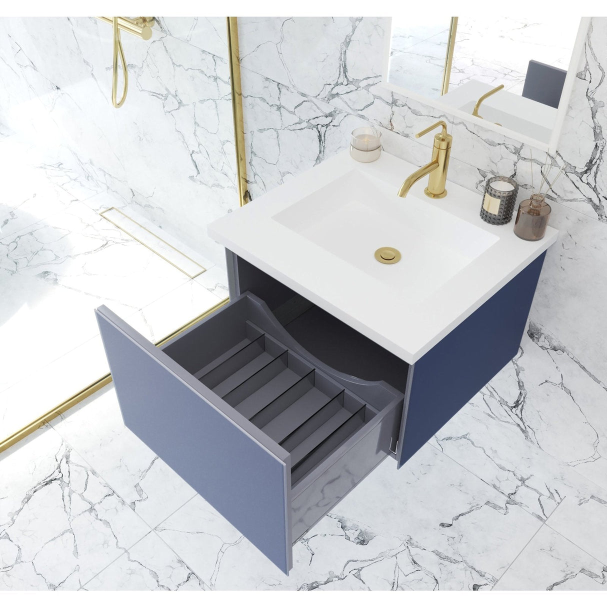 Laviva Vitri 24" Nautical Blue Bathroom Vanity with VIVA Stone Matte White Solid Surface Countertop 313VTR-24NB-MW