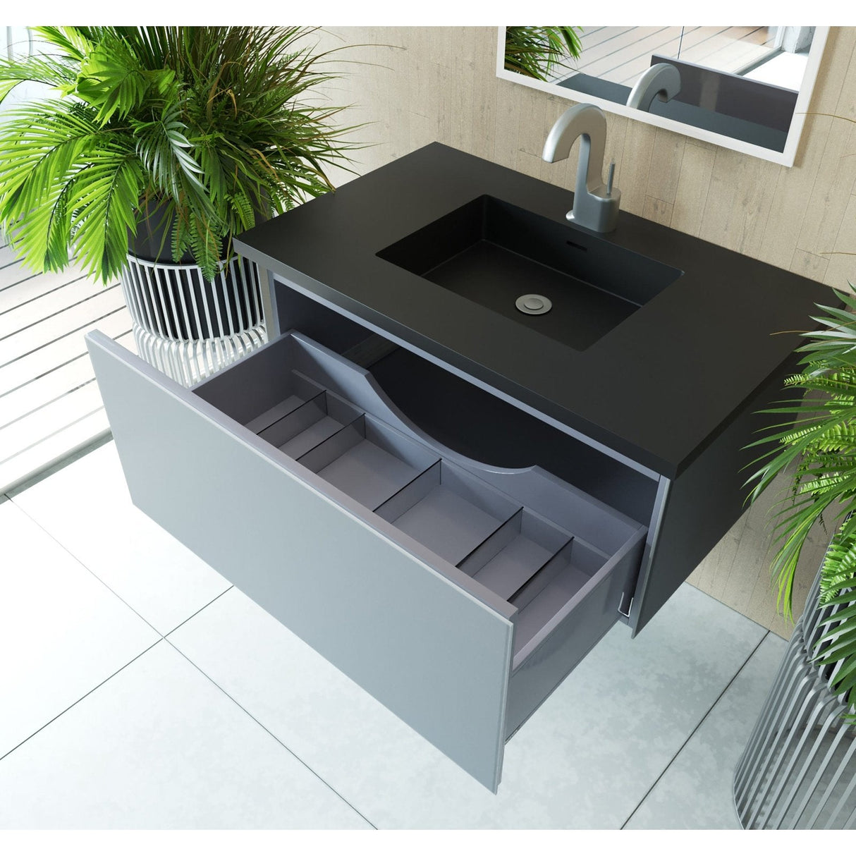 Laviva Vitri 36" Fossil Grey Bathroom Vanity with VIVA Stone Matte Black Solid Surface Countertop 313VTR-36FG-MB