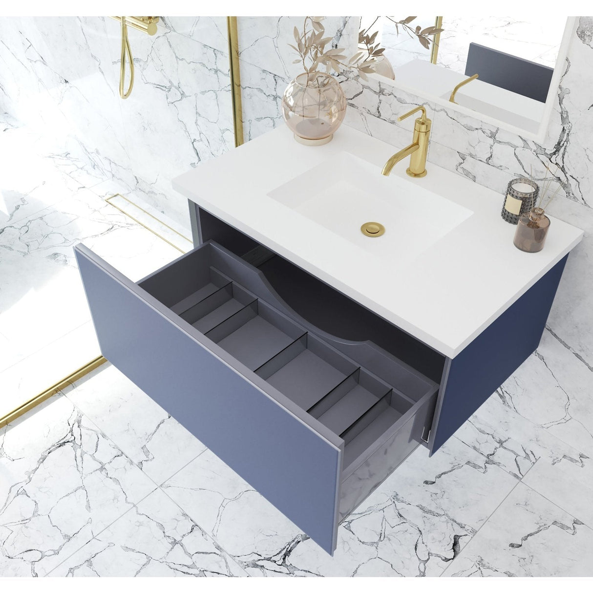 Laviva Vitri 36" Nautical Blue Bathroom Vanity with VIVA Stone Matte White Solid Surface Countertop 313VTR-36NB-MW