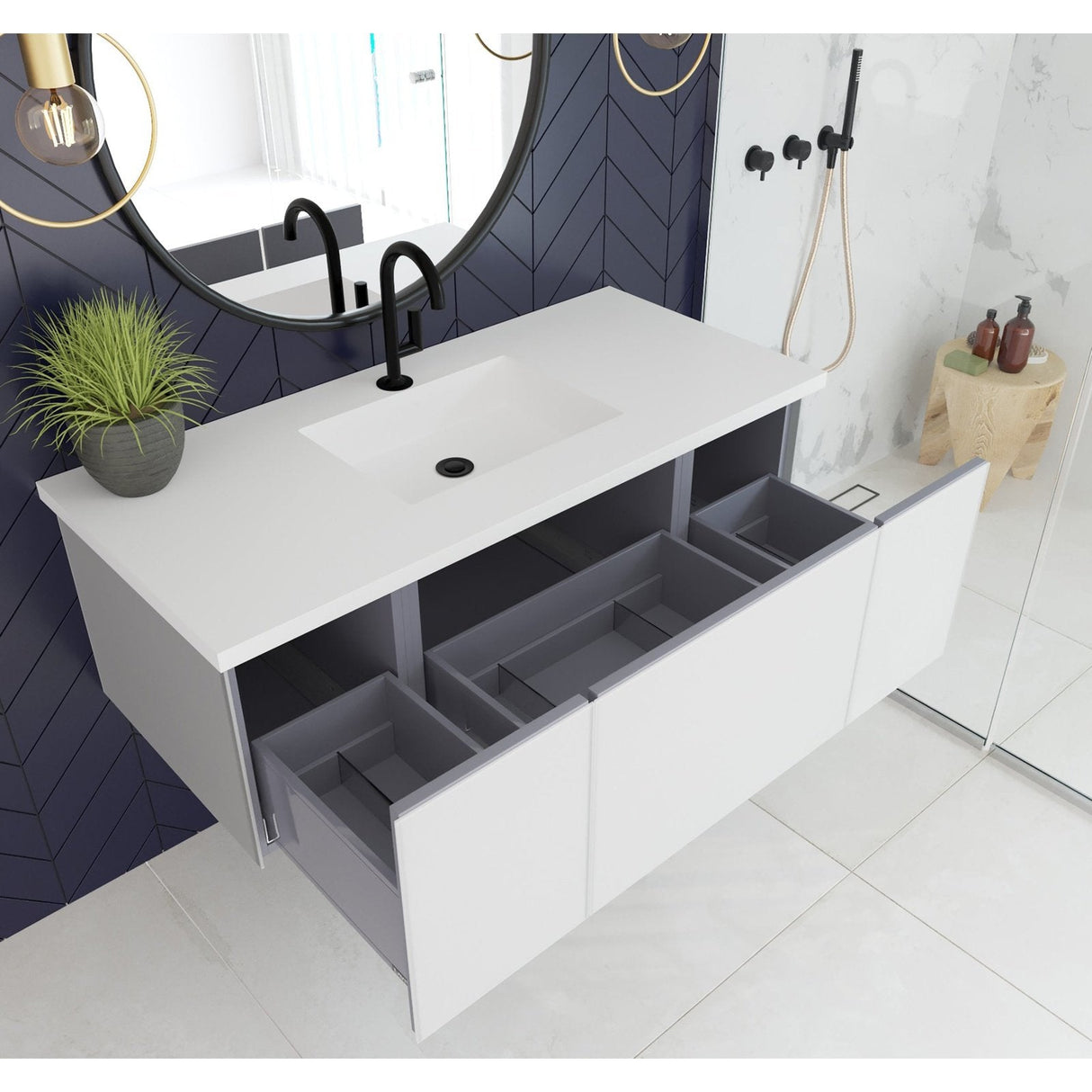 Laviva Vitri 48" Cloud White Bathroom Vanity with VIVA Stone Matte White Solid Surface Countertop 313VTR-48CW-MW