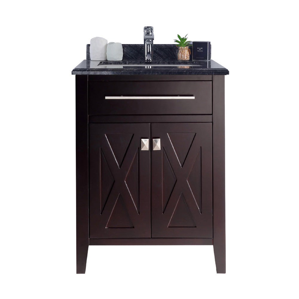 Laviva Wimbledon 24" Brown Bathroom Vanity with Black Wood Marble Countertop 313YG319-24B-BW