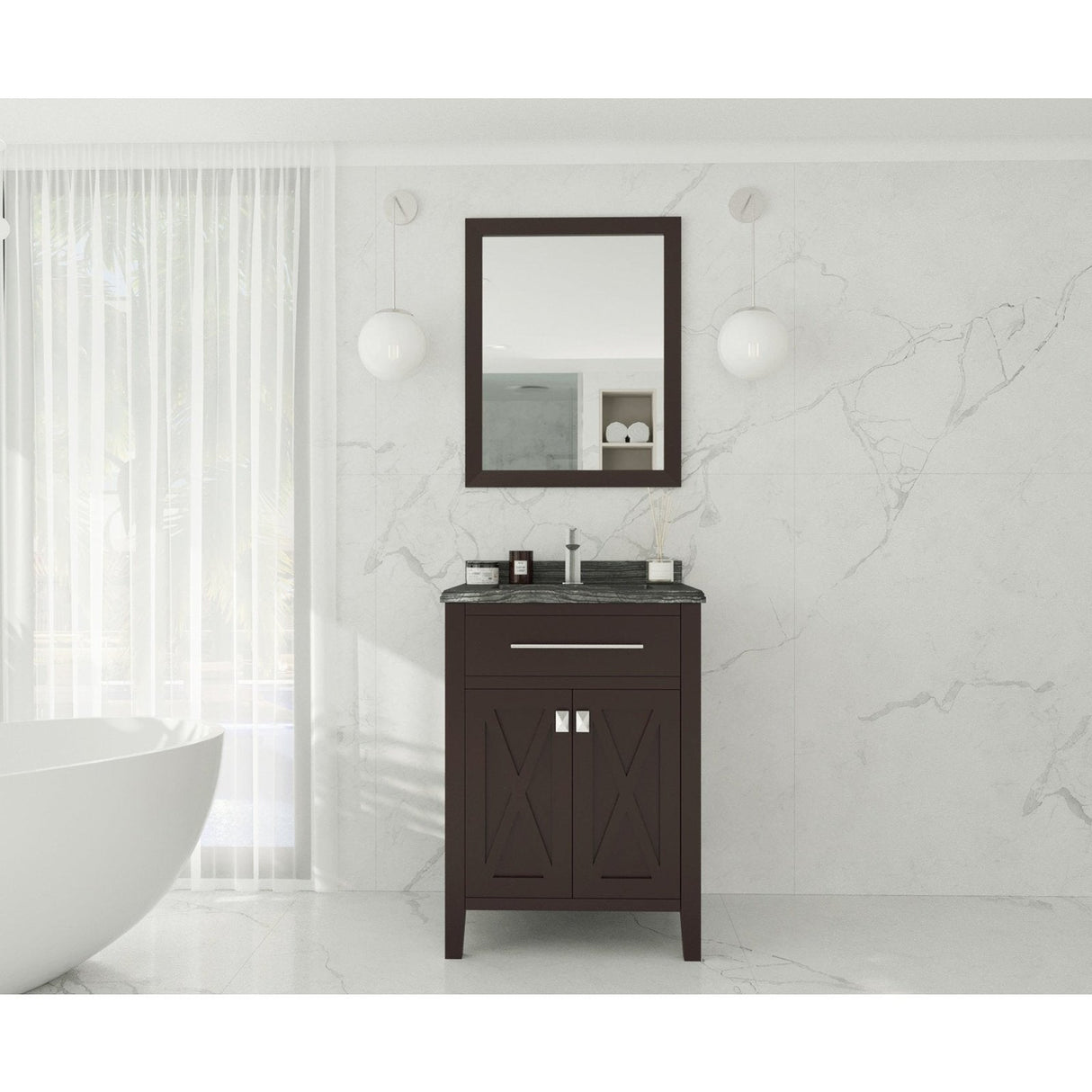 Laviva Wimbledon 24" Brown Bathroom Vanity with Black Wood Marble Countertop 313YG319-24B-BW