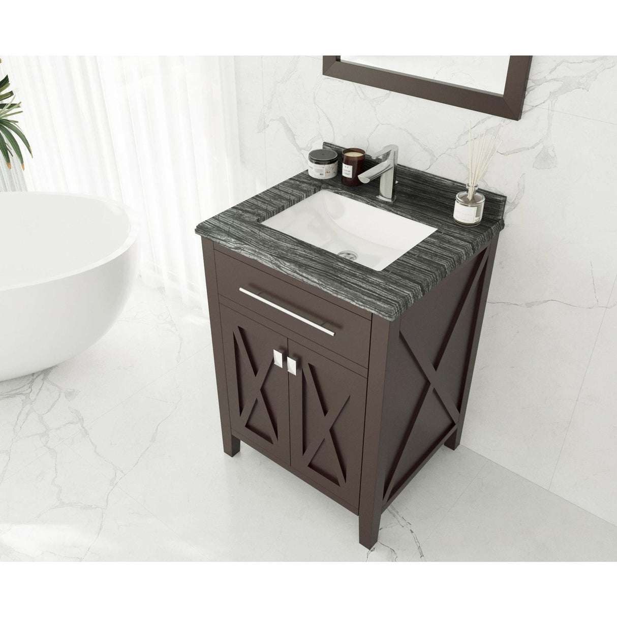 Laviva Wimbledon 24" Brown Bathroom Vanity with Black Wood Marble Countertop 313YG319-24B-BW