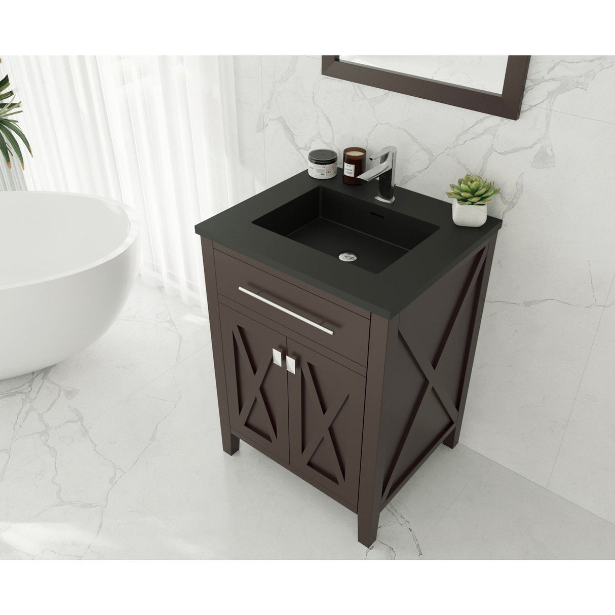 Laviva Wimbledon 24" Brown Bathroom Vanity with Matte Black VIVA Stone Solid Surface Countertop 313YG319-24B-MB