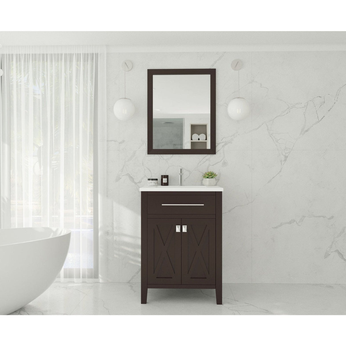 Laviva Wimbledon 24" Brown Bathroom Vanity with Matte White VIVA Stone Solid Surface Countertop 313YG319-24B-MW