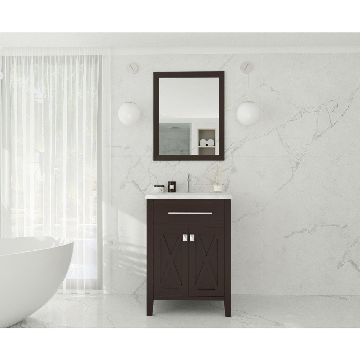 Laviva Wimbledon 24" Brown Bathroom Vanity with White Carrara Marble Countertop 313YG319-24B-WC