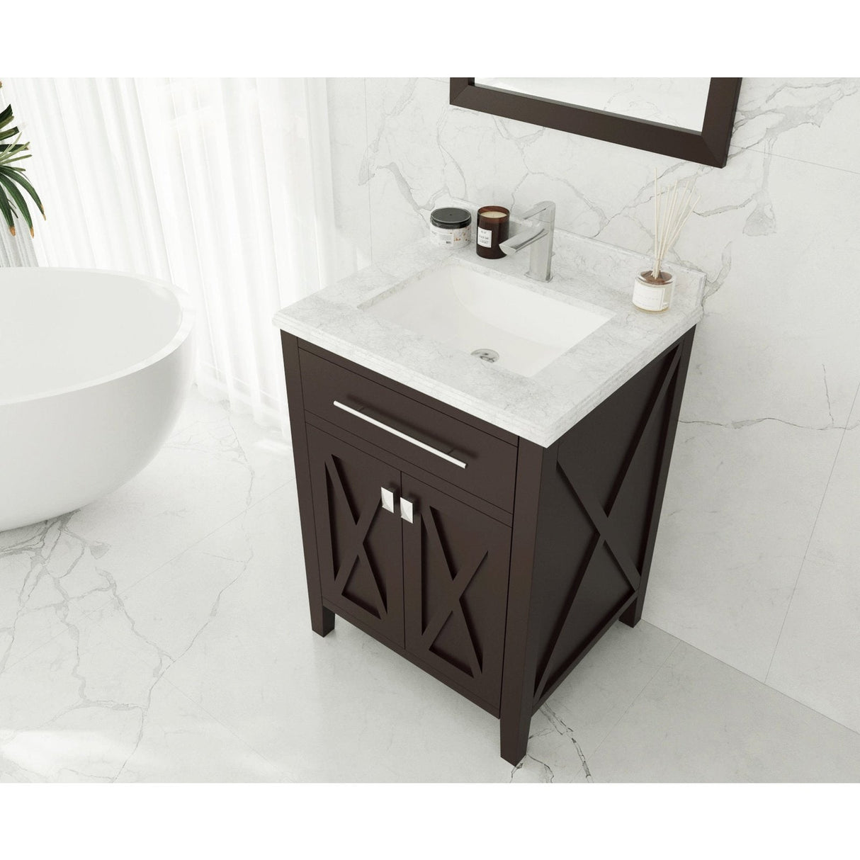 Laviva Wimbledon 24" Brown Bathroom Vanity with White Carrara Marble Countertop 313YG319-24B-WC