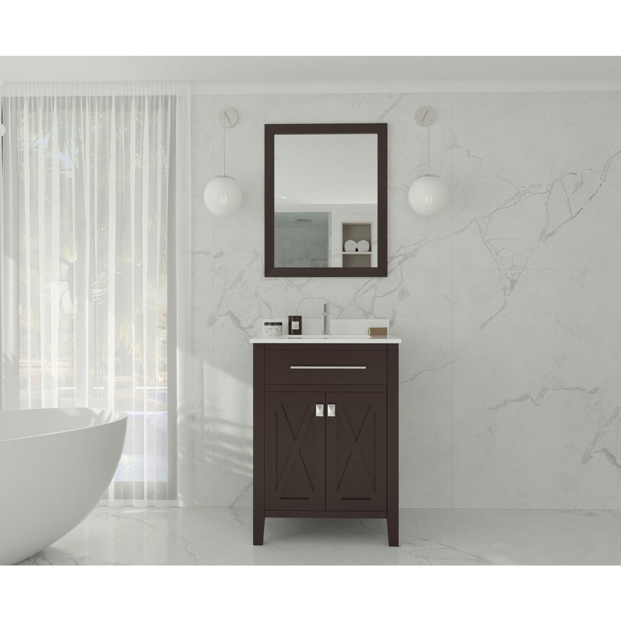 Laviva Wimbledon 24" Brown Bathroom Vanity with White Quartz Countertop 313YG319-24B-WQ