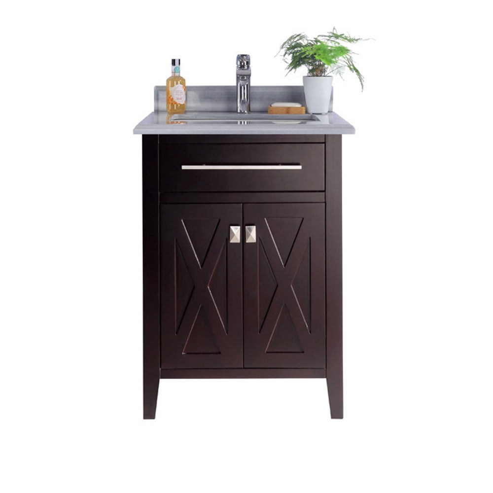 Laviva Wimbledon 24" Brown Bathroom Vanity with White Stripes Marble Countertop 313YG319-24B-WS