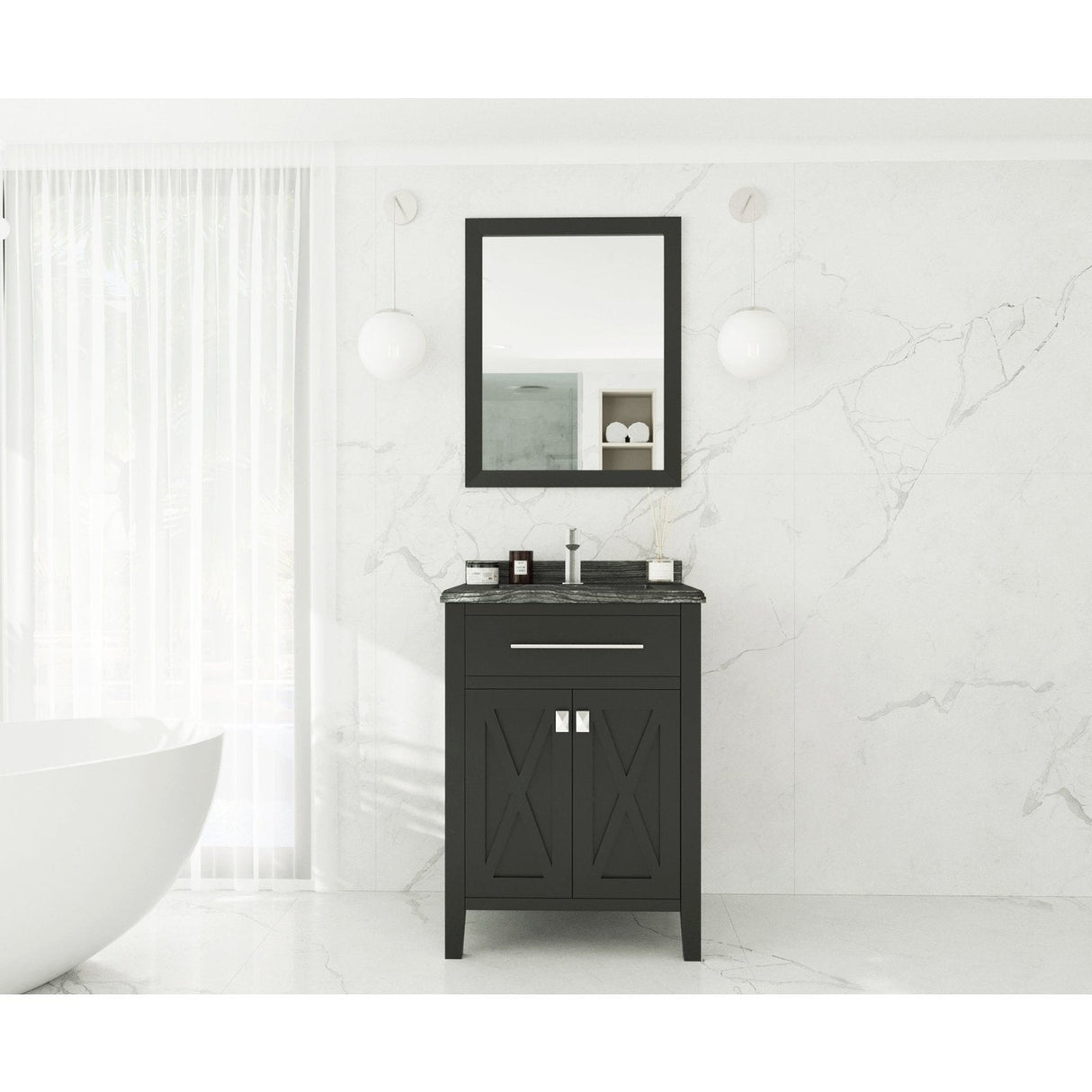 Laviva Wimbledon 24" Espresso Bathroom Vanity with Black Wood Marble Countertop 313YG319-24E-BW