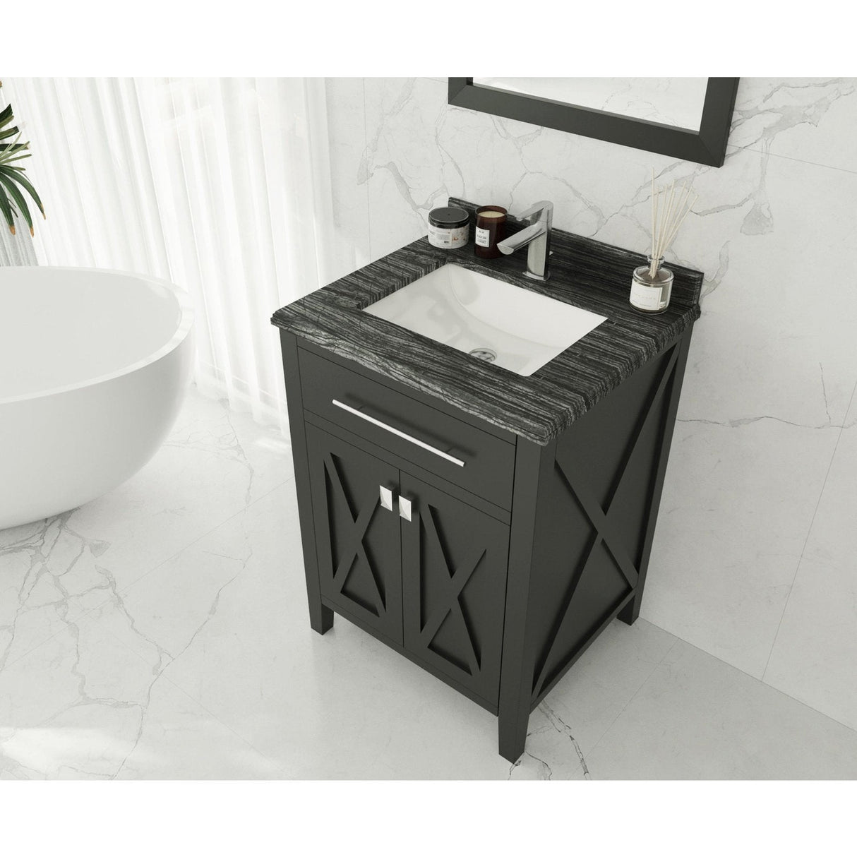 Laviva Wimbledon 24" Espresso Bathroom Vanity with Black Wood Marble Countertop 313YG319-24E-BW