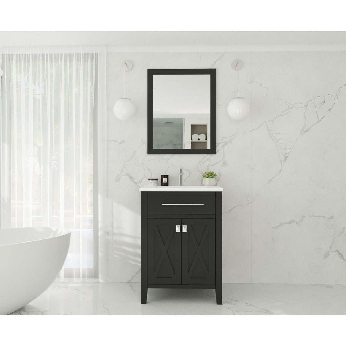 Laviva Wimbledon 24" Espresso Bathroom Vanity with Matte White VIVA Stone Solid Surface Countertop 313YG319-24E-MW