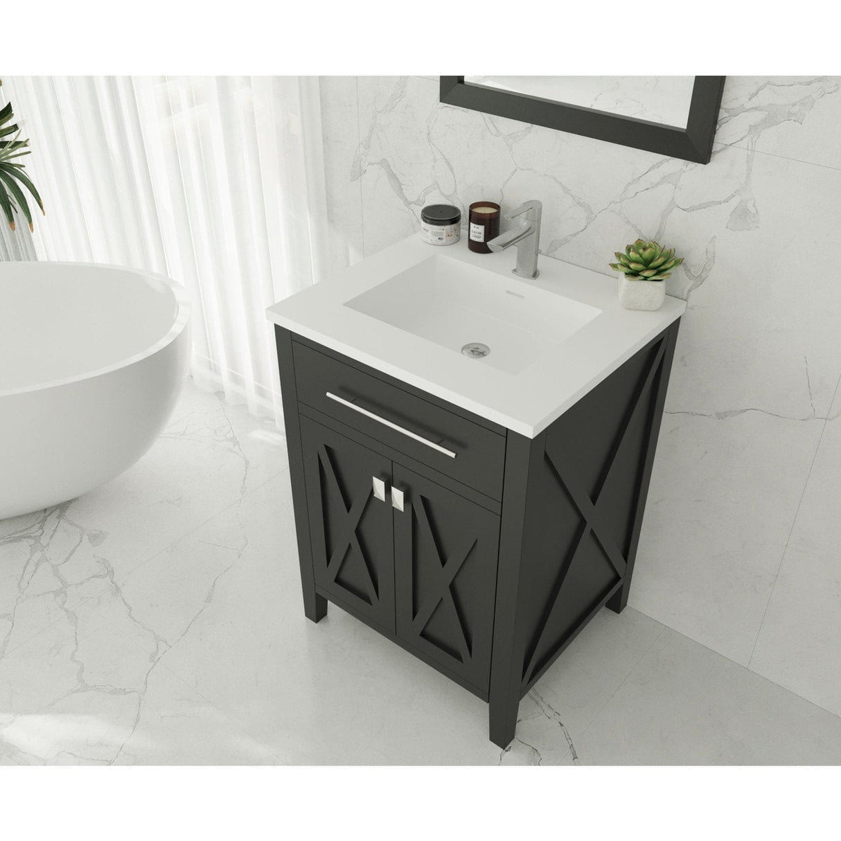 Laviva Wimbledon 24" Espresso Bathroom Vanity with Matte White VIVA Stone Solid Surface Countertop 313YG319-24E-MW