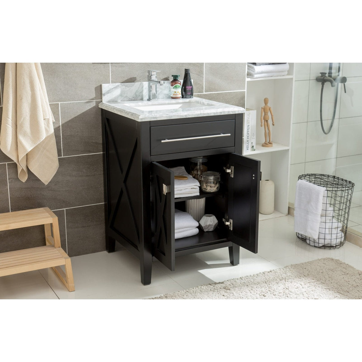 Laviva Wimbledon 24" Espresso Bathroom Vanity with Matte White VIVA Stone Solid Surface Countertop 313YG319-24E-MW