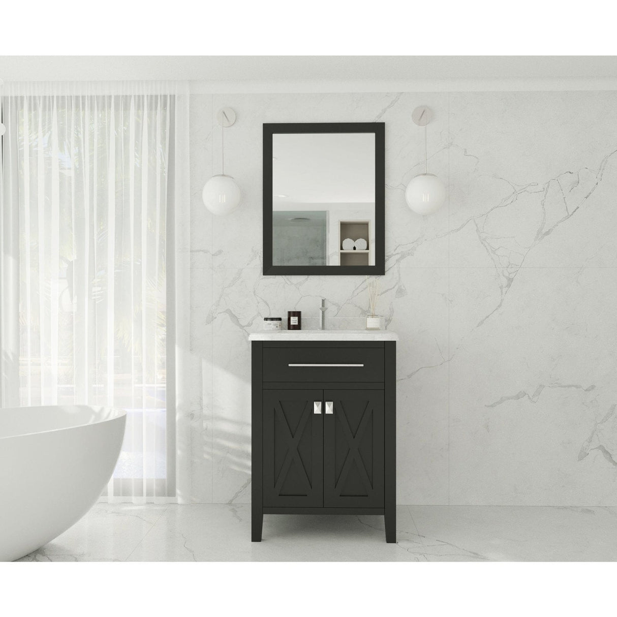 Laviva Wimbledon 24" Espresso Bathroom Vanity with White Carrara Marble Countertop 313YG319-24E-WC