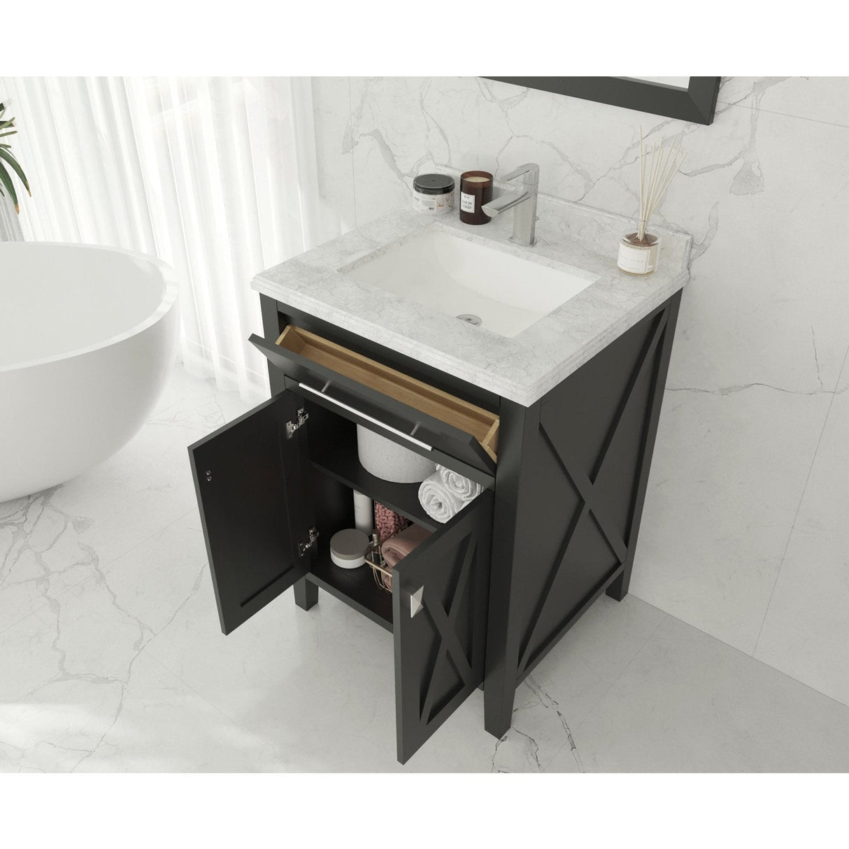 Laviva Wimbledon 24" Espresso Bathroom Vanity with White Carrara Marble Countertop 313YG319-24E-WC