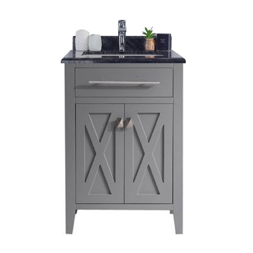 Laviva Wimbledon 24" Grey Bathroom Vanity with Black Wood Marble Countertop 313YG319-24G-BW