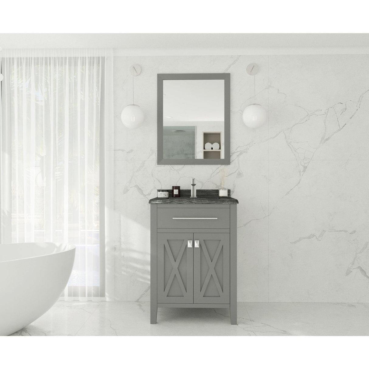 Laviva Wimbledon 24" Grey Bathroom Vanity with Black Wood Marble Countertop 313YG319-24G-BW