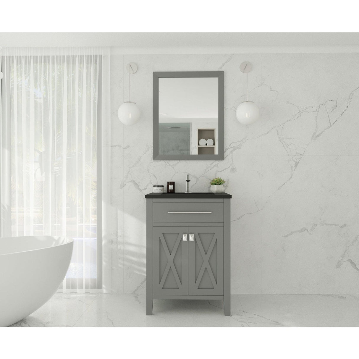 Laviva Wimbledon 24" Grey Bathroom Vanity with Matte Black VIVA Stone Solid Surface Countertop 313YG319-24G-MB