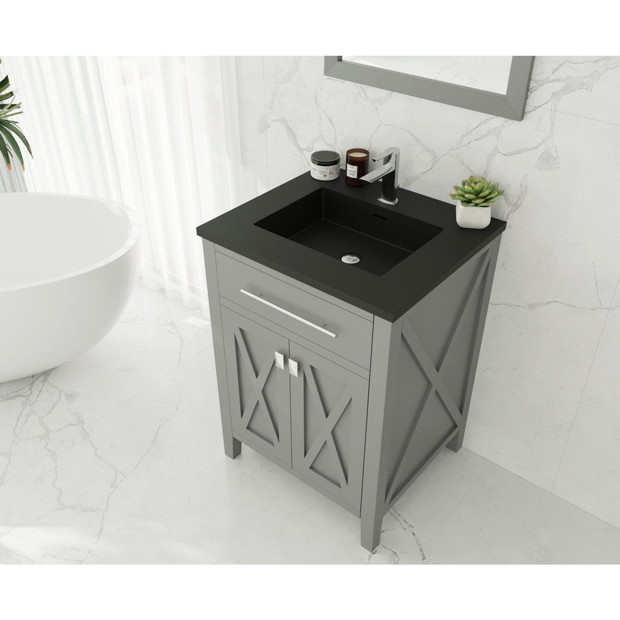 Laviva Wimbledon 24" Grey Bathroom Vanity with Matte Black VIVA Stone Solid Surface Countertop 313YG319-24G-MB