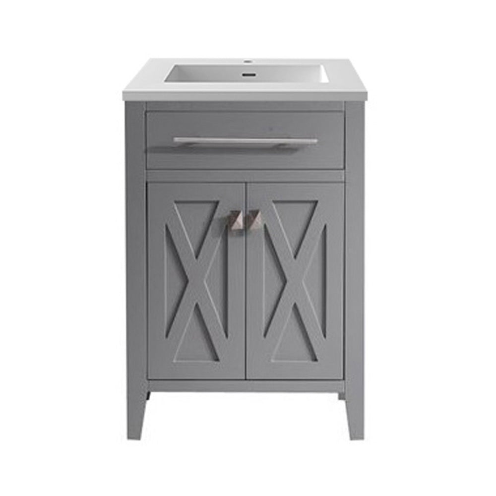 Laviva Wimbledon 24" Grey Bathroom Vanity with Matte White VIVA Stone Solid Surface Countertop 313YG319-24G-MW