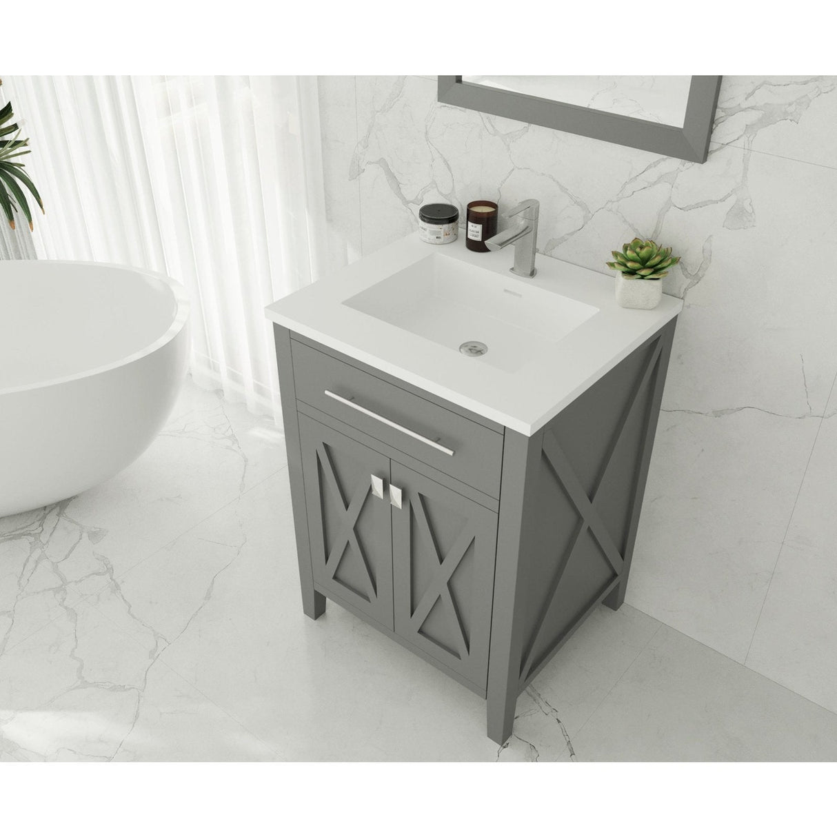 Laviva Wimbledon 24" Grey Bathroom Vanity with Matte White VIVA Stone Solid Surface Countertop 313YG319-24G-MW