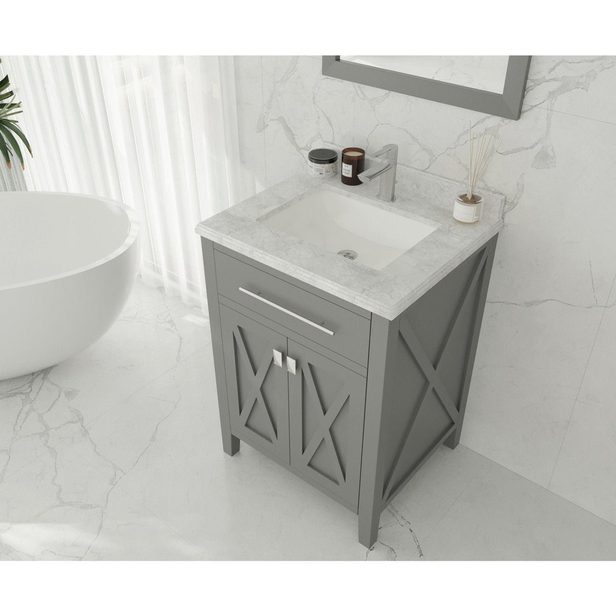 Laviva Wimbledon 24" Grey Bathroom Vanity with White Carrara Marble Countertop 313YG319-24G-WC