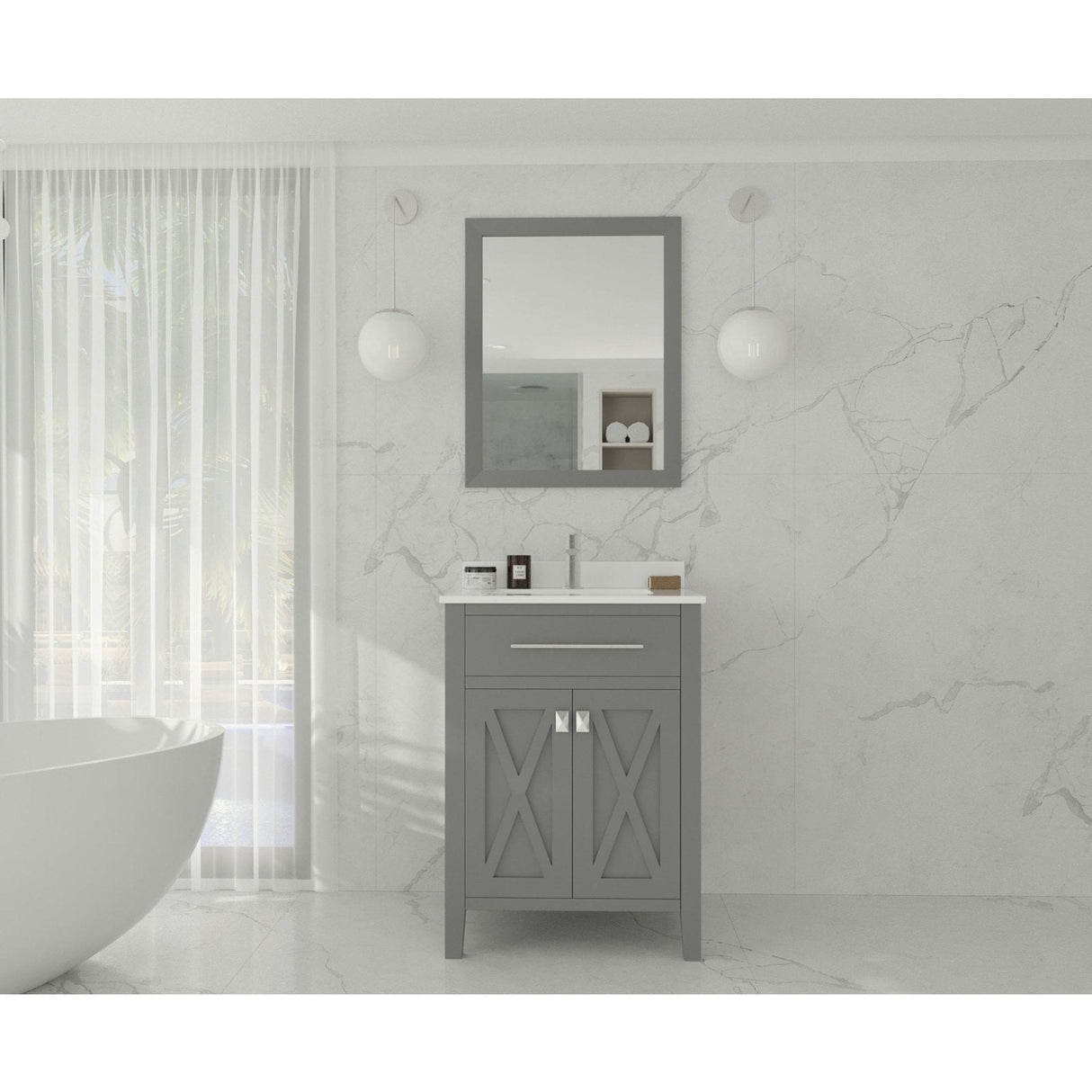 Laviva Wimbledon 24" Grey Bathroom Vanity with White Quartz Countertop 313YG319-24G-WQ