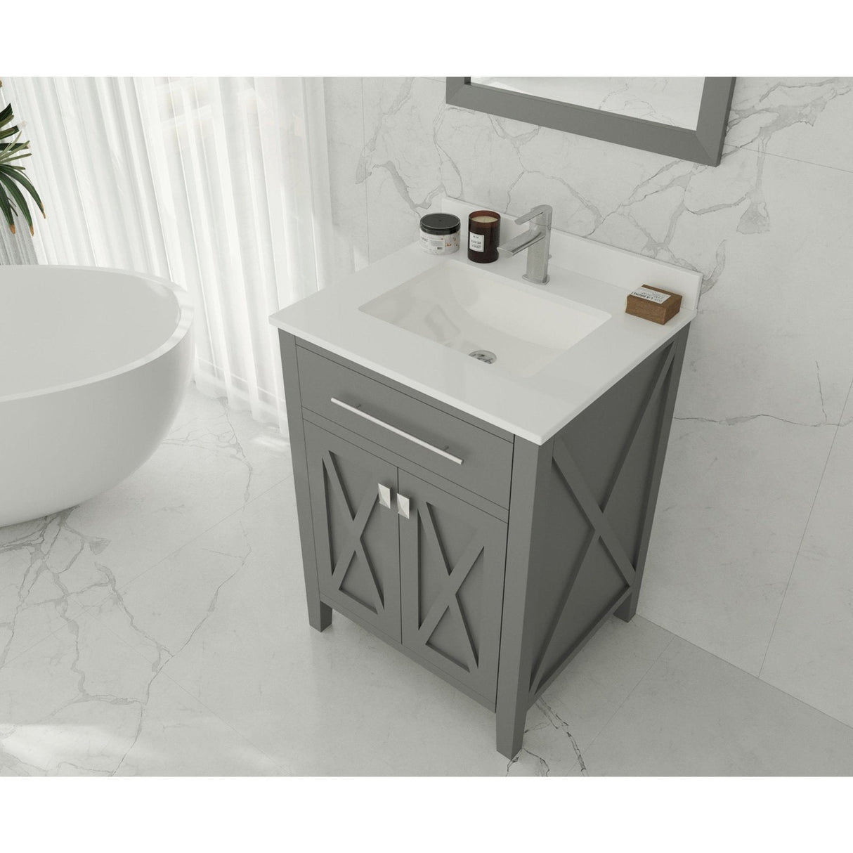 Laviva Wimbledon 24" Grey Bathroom Vanity with White Quartz Countertop 313YG319-24G-WQ