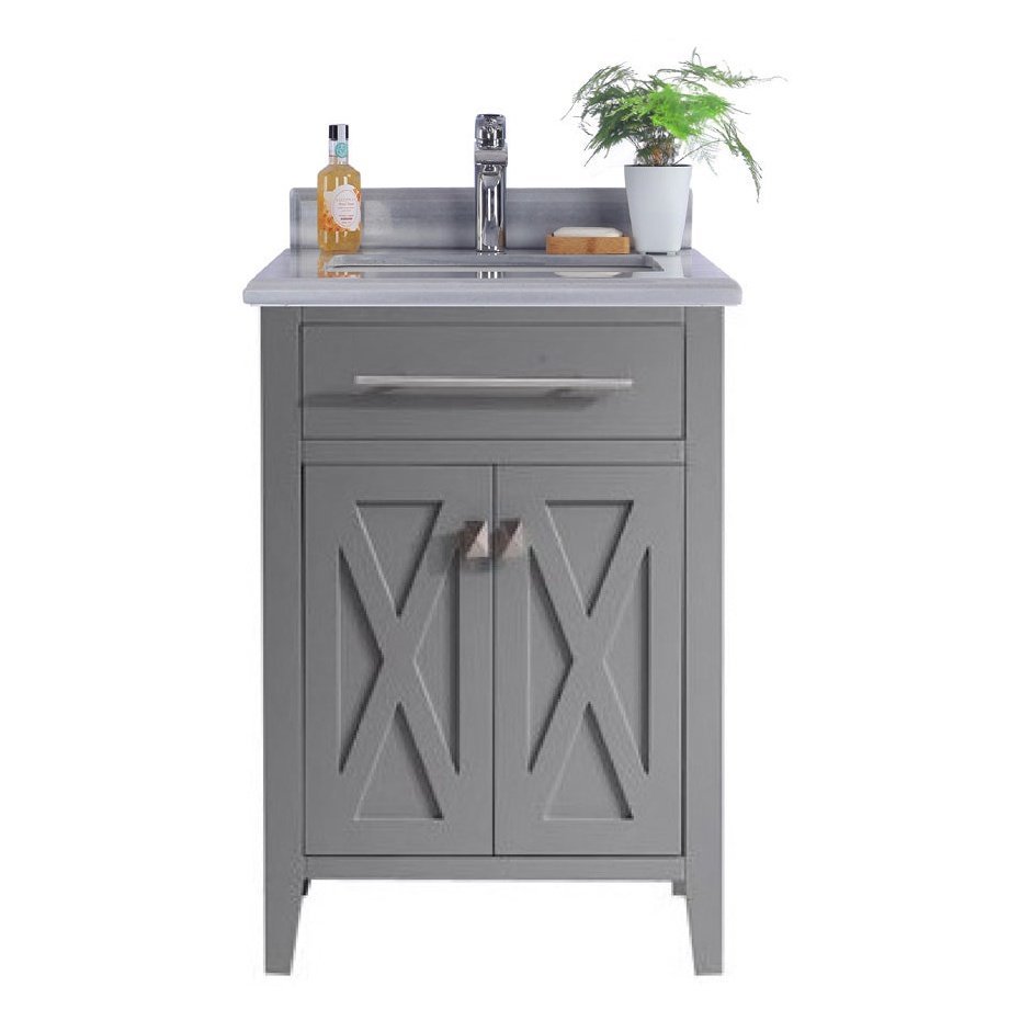 Laviva Wimbledon 24" Grey Bathroom Vanity with White Stripes Marble Countertop 313YG319-24G-WS