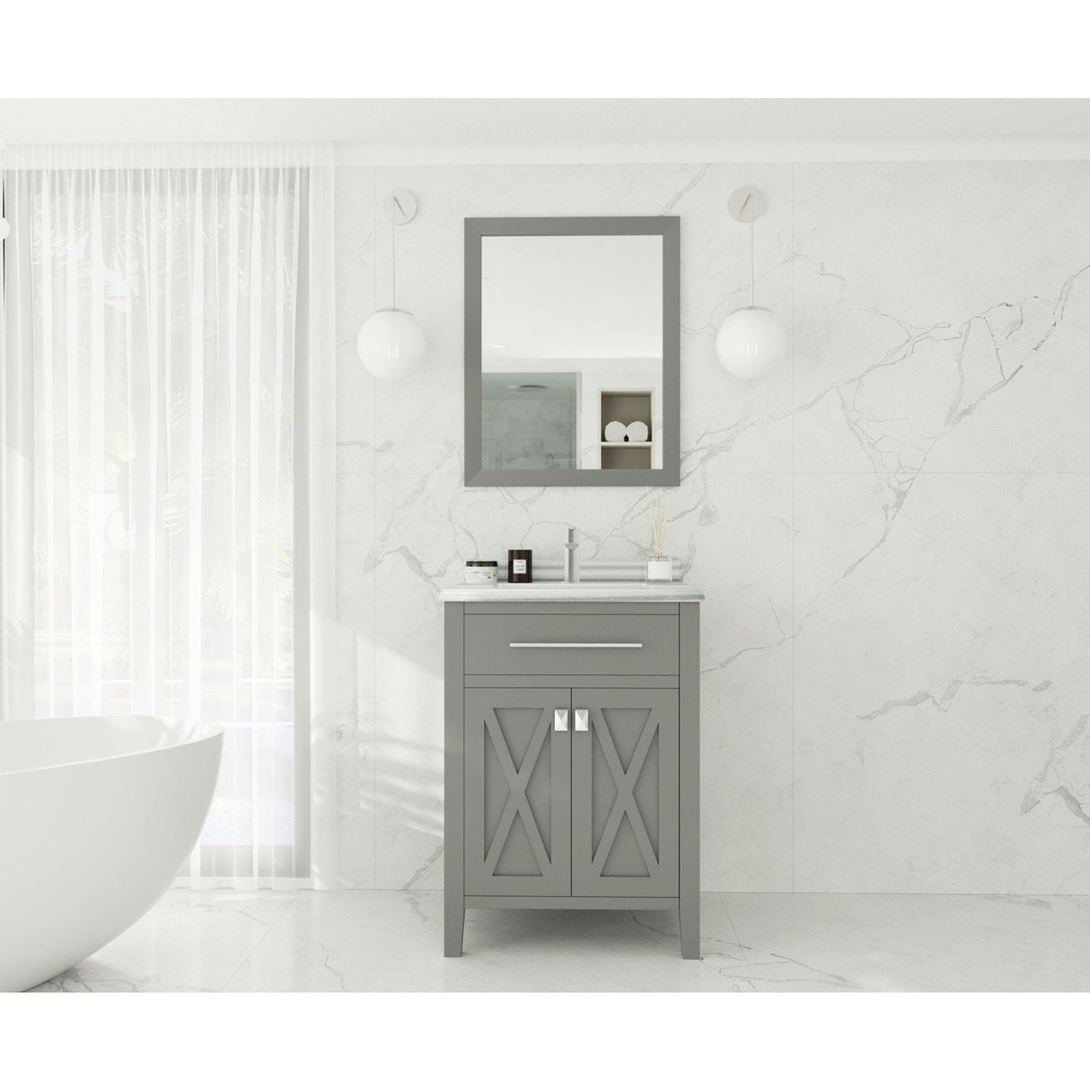 Laviva Wimbledon 24" Grey Bathroom Vanity with White Stripes Marble Countertop 313YG319-24G-WS