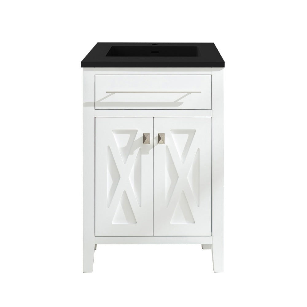 Laviva Wimbledon 24" White Bathroom Vanity with Matte Black VIVA Stone Solid Surface Countertop 313YG319-24W-MB