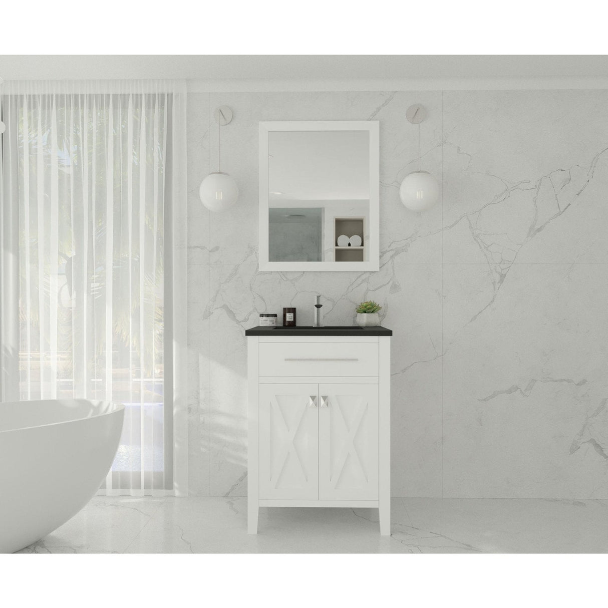 Laviva Wimbledon 24" White Bathroom Vanity with Matte Black VIVA Stone Solid Surface Countertop 313YG319-24W-MB