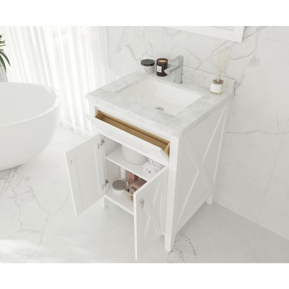 Laviva Wimbledon 24" White Bathroom Vanity with Matte Black VIVA Stone Solid Surface Countertop 313YG319-24W-MB