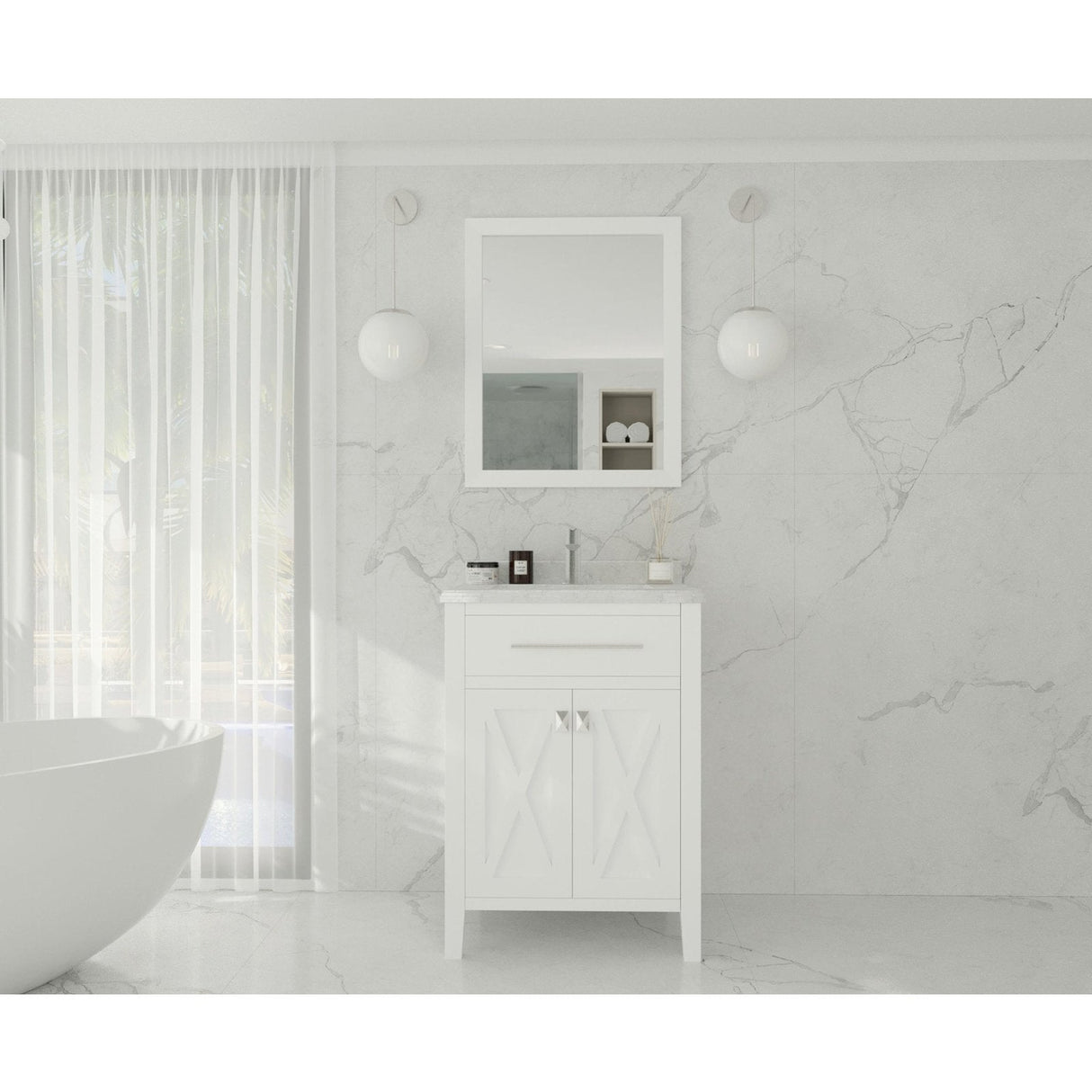 Laviva Wimbledon 24" White Bathroom Vanity with White Carrara Marble Countertop 313YG319-24W-WC