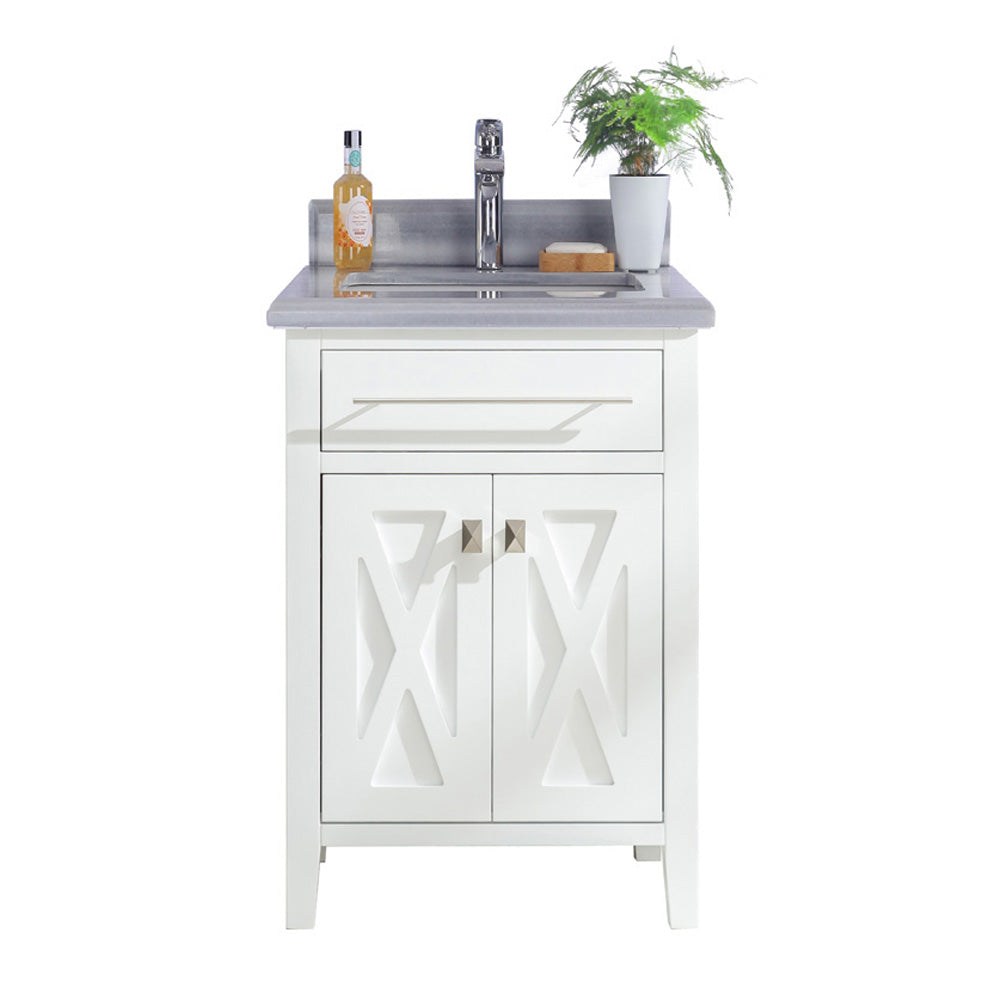 Laviva Wimbledon 24" White Bathroom Vanity with White Stripes Marble Countertop 313YG319-24W-WS