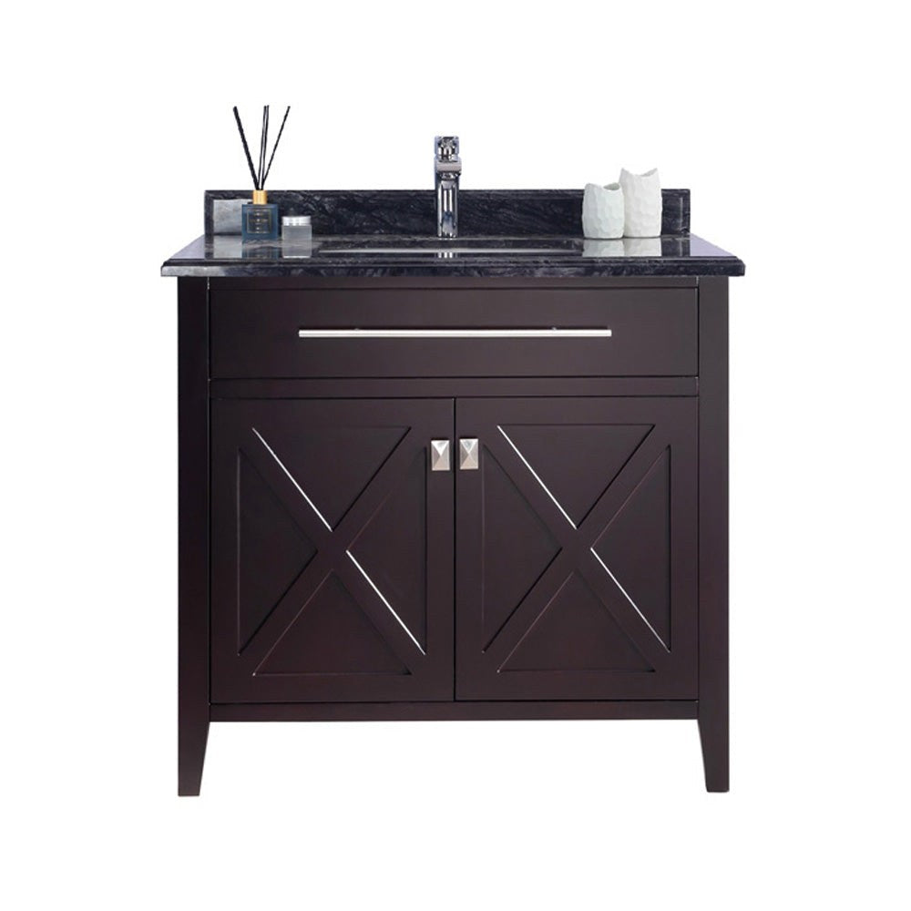 Laviva Wimbledon 36" Brown Bathroom Vanity with Black Wood Marble Countertop 313YG319-36B-BW