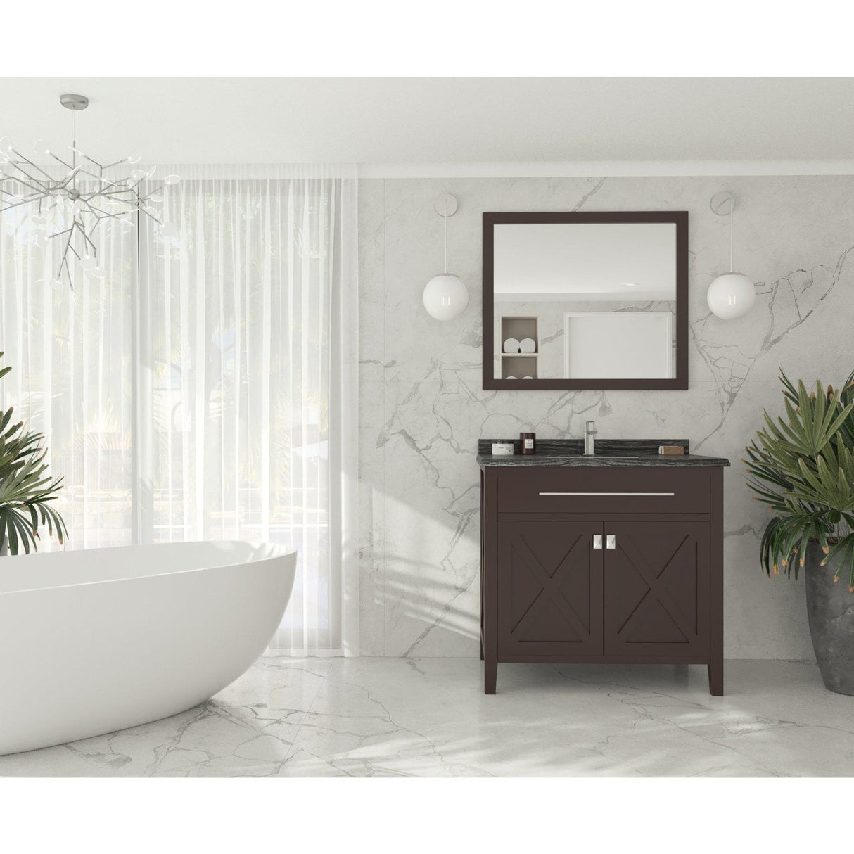 Laviva Wimbledon 36" Brown Bathroom Vanity with Black Wood Marble Countertop 313YG319-36B-BW