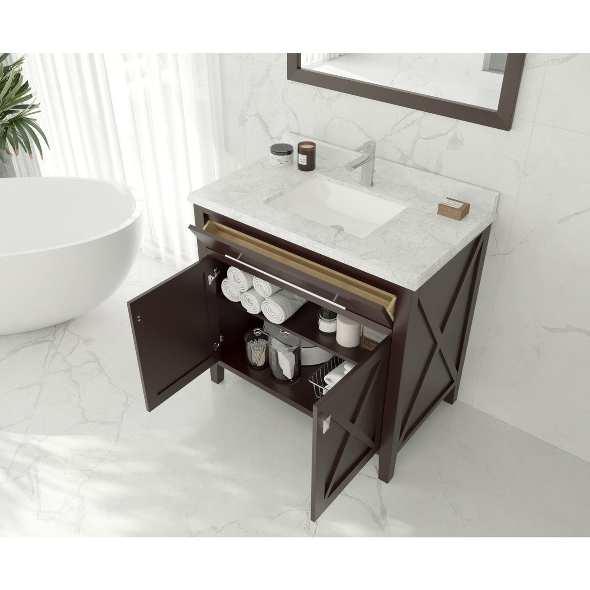 Laviva Wimbledon 36" Brown Bathroom Vanity with Black Wood Marble Countertop 313YG319-36B-BW