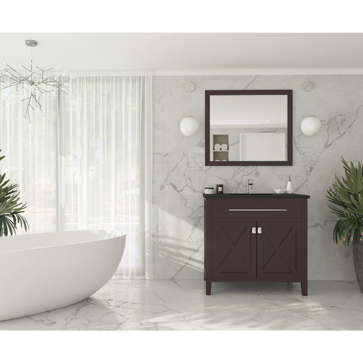 Laviva Wimbledon 36" Brown Bathroom Vanity with Matte Black VIVA Stone Solid Surface Countertop 313YG319-36B-MB